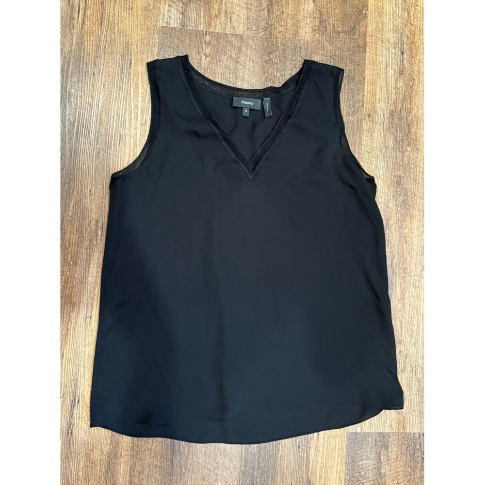 Theory Black 100% silk V-Neck Sleeveless Top